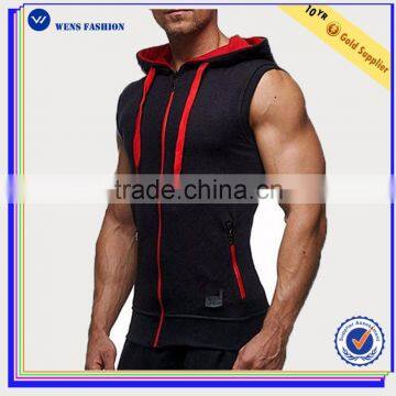 Wholesale Sleeveless Hoodie Stringer Vest Gym Full Zip Hoodie Mens Gym Muscle Sleeveless Hoodie