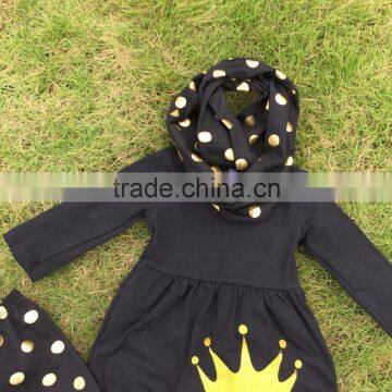 Fall/winter Scarf OUTFITS Baby Clothes Girls Boutique Clothing Kidsblack Gold Dot Crown Top Sets Girls Pant Sets photo-3