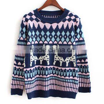 Womens Jacquard Design Fashionable Pullover Custom Christmas Sweater With Reindeer Pattern photo-3