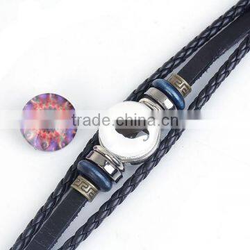 Real Leather Snap Button Bracelets Fit 18mm/20mm Snap Buttons Black Silver Tone Round photo-2