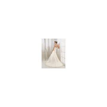 A-line Sweetheart Cathedral Train Satin Beading Wedding Dress