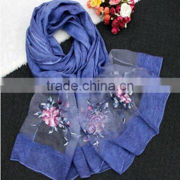 2017 High Quality Women Flower Embroidered Silk Scarf photo-3