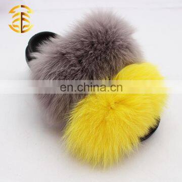 Soft Real fox fur Indoor custom logo ladies fancy new design slippers