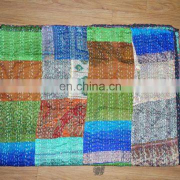 Recycled old silk saree patola kantha Quilt