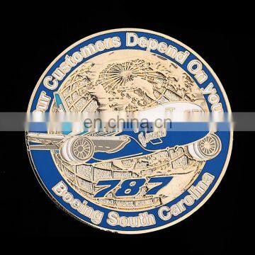 Custom made color filled in gold plated America airplane subject coin