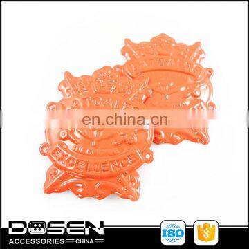 Colored Orange Shiny Paint Carved Letters Metal Badges Metallic Logos Labels for Garment Leather Bag Bracelet Suitcase Clothes