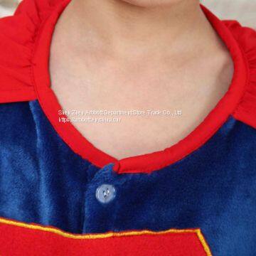 Superman Cartoon Flannel Conjoined Polyester Pajamas photo-3