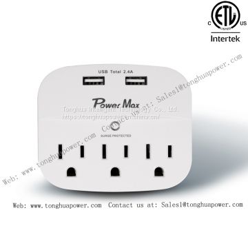 Wall Tap with Surge Protector 3 Outlets with 2 USB Charging (490 Joules)