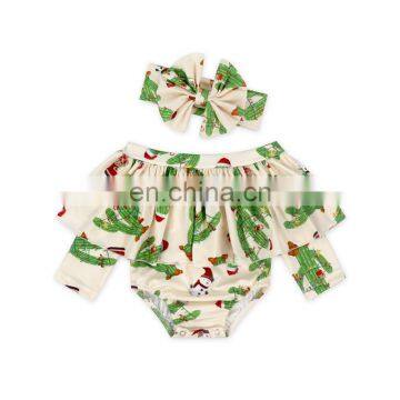 Fashion off Shoulder Long Sleeve Ruffle Baby Romper Bodysuit and Floral Headband 13 Styles You Can Choose photo-5