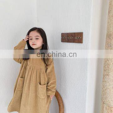 2020 autumn and winter kids girls high neck thick velvet corduroy long dress