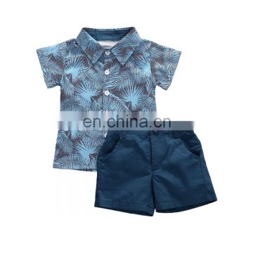 2020 Summer Boys' Sets Plant Print Lapel Shirt Casual Shorts