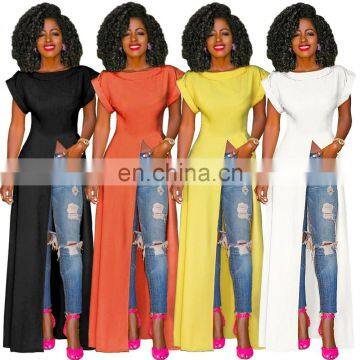 2020 Women Sexy Bodycon High Split Zipper Solid Color Sexy Dress photo-2