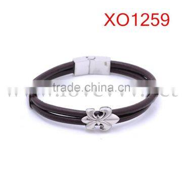 Hot! Black leather jewelry 3161 stainless steel bracelet