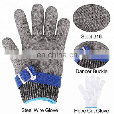 Level 5 Protection Anti-slip Black Stainless Steel Wire Mesh Cut Resistant Gloves Safety Working Kitchen Gloves photo-3