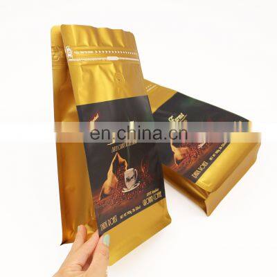 Custom Printed Square Bottom Coffee Bags Gold Coffee Bag Packaging Coffee Bag With Vent