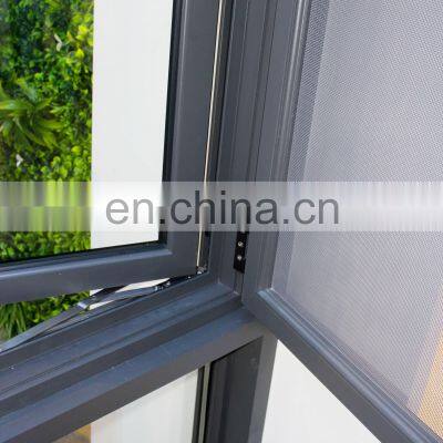 New Apartment German Hardware Weather Resistance Dark Grey Custom Glass Casement Open Aluminum Alloy Window With Screen