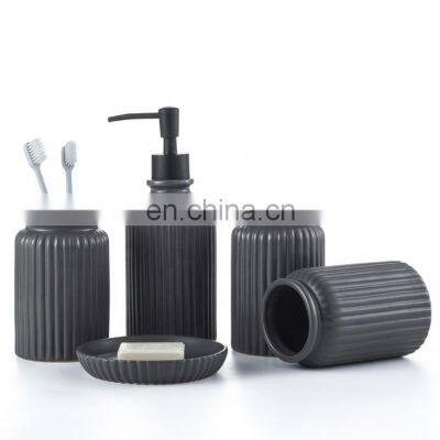 2021 Modern European Design Decorative Home Hotel ceramic grey Bathroom accessory 5 pcs soap dispenser set bathroom accessories