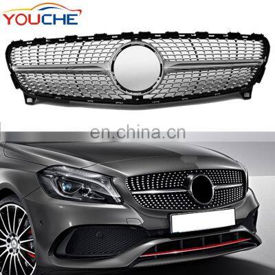 Diamond radiator front grille grill for Mercedes A class W176 facelift 2016-2018 silver ABS grille A180 A200