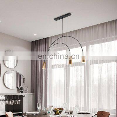 Modern Light Luxury Golden Stainless Steel Strip Black Gold Restaurant Bar Hanging Lamp photo-2
