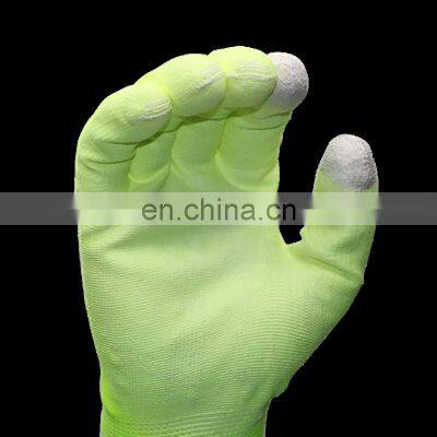 Fluorescent Polyester Liner PU Palm Coated Copper Fiber Anti Static Safety Gloves Touchscreen Anti-Static Working Gloves photo-4