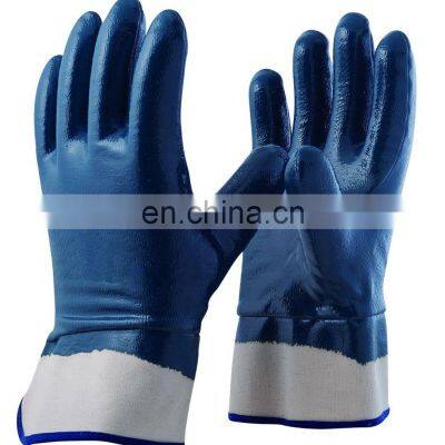 Cotton Jersey lining Safety Cuff Blue Nitrile Fully Coated Protective Gloves