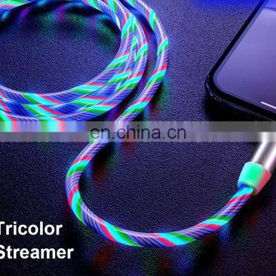 Good Price Braided Nylon Flowing Light 3 In 1 USB Magnetic Fast Charging Cable 2M For IOS Android Type C photo-2