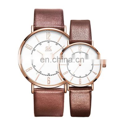 SHENGKE Classic Couple Watches Fashion Lovers Wristwatch Casual Watch Quartz Leather Wrist Watch  K8056G/L