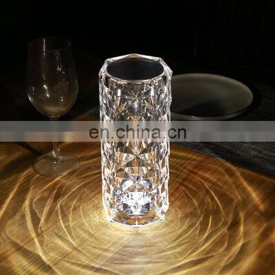 RGB Remote Rechargeable Portable Acrylic Touch Control Rose Led Crystal Table Lamp for Living Room Bedroom Bedside