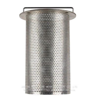 SS304 316 Stainless Steel Perforated round hole Filter Cartridge with Flange and Handle accept OEM.factory supplier