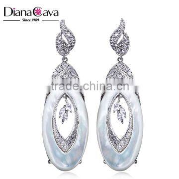 New 2016 Trend Gun White Gold Plated Natural Shell Piece Oval Shape Drop Earrings photo-3