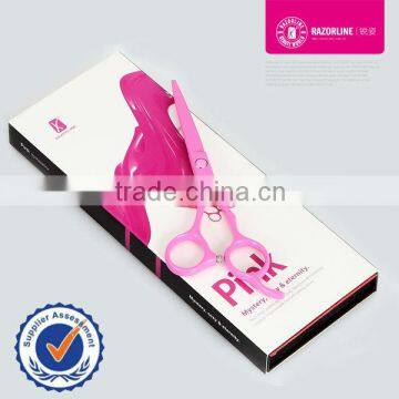 Salon professional scissors with pink Teflon Coating in SUS420J2 Stainless Steel