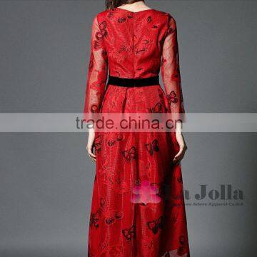 2016 New Fashion Design Women Dress Long Sleeve Maxi Dress Printed Prom Dress photo-2