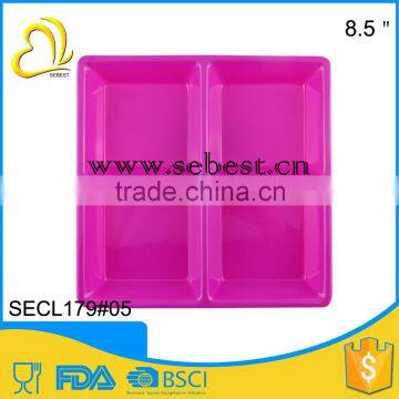 Wholesale 8.5" four grid deep pink square divided melamine plate