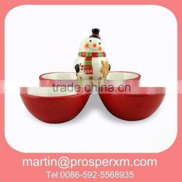 Christmas ceramic 4 section bowl snowman design