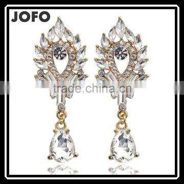 Korean Wind Women Crystal Rhinestone Leaves Water Drop Earrings Wedding Gift