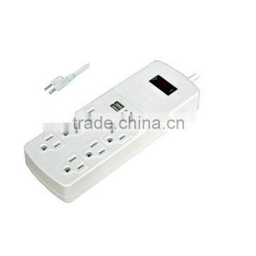 double lines 6way USA power strip surge protector socket with USB charger