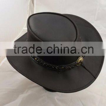 2015 LEATHER COWBOY MENS BROWN LEATHER WESTERN AUSTRALIAN BUSH STYLE COWBOY HAT SMALL MEDIUM LARGE photo-2