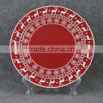 Christmas series of embossed 3D ceramic red dinner plate