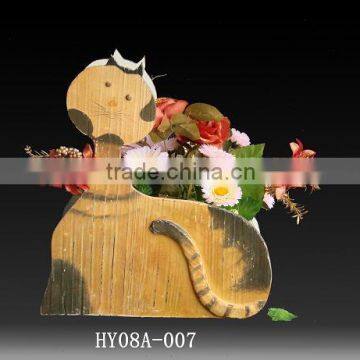 Shabby chic cheap cat shape wood garden pot