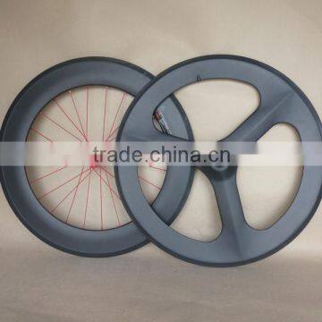 carbon clincher wheelset tri spoke front and 88mm rear 700C bicycle wheelset