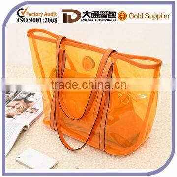 2015 Promotional Colorful Plastic PVC Handbag Lady Shoulder Transparent Tote Beach Bag