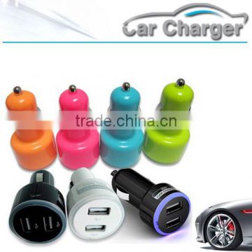 latest hot sale Dual USB Car charger with led 1A 2.1A Output