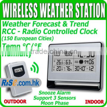 Wireless Weather Station Temperature Humidity Outdoor Sensor RCC DCF Clock C F