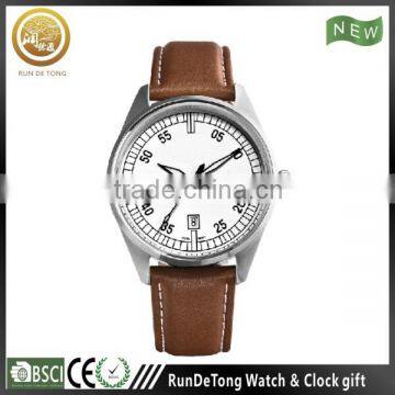 White paint arabic dial brushed finishing genuine leather quartz watch