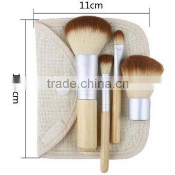 4pcs Cosmetic Bamboo Brush Set With Linen Bag photo-4