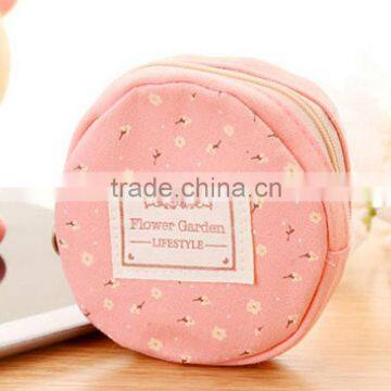 Professional round shape canvas flower printing coin purse China supplier