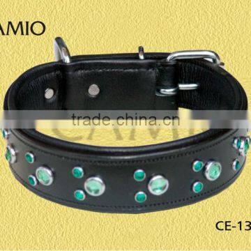 CE 134 Leather dog collar padded with Diamond