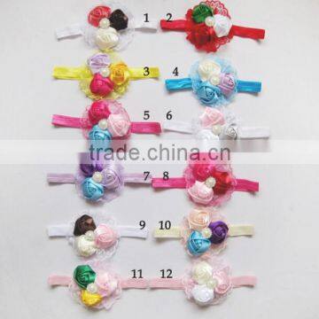 HOT SALE Baby Girls 0-3 Years Rose Design Lace Headbands, Moq is 10 Pcs, Can Chooose Colors photo-3