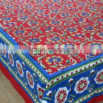 Indian Hand Block Printed Red Chakri Cotton Tablecloth