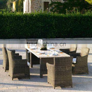 outdoor furniture includes six chairs and dinig table with marble table top for garden use